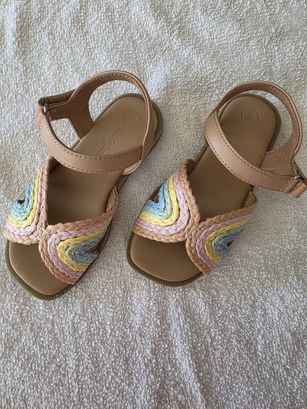 Girl's Tan Sandals with Pastel Rainbow Braided Straps